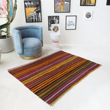 Vintage kilim rug in living room setting, bright colors, wild shaman, soft rug, bold color, Portland, Oregon, rug store, rug shop, local shop, vintage rug, modern kilim, warm colors