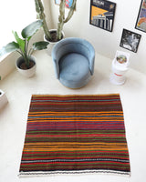 Vintage kilim rug in living room setting, bright colors, wild shaman, soft rug, bold color, Portland, Oregon, rug store, rug shop, local shop, vintage rug, modern kilim, warm colors