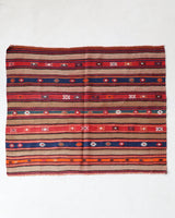 Vintage kilim rug in living room setting, bright colors, wild shaman, soft rug, bold color, Portland, Oregon, rug store, rug shop, local shop, vintage rug, modern kilim, warm colors