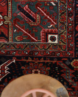 Antique Persian area rug in a living room setting, pile rug, vintage rug, portland, rug shop, bright colors, wild shaman, soft rug, bold color, Portland, Oregon, rug store, rug shop, local shop, antique rug, Persian rug, handmade rug, wool rug, distressed rug