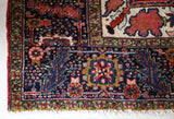 Antique Persian area rug in a living room setting, pile rug, vintage rug, portland, rug shop, bright colors, wild shaman, soft rug, bold color, Portland, Oregon, rug store, rug shop, local shop, antique rug, Persian rug, handmade rug, wool rug, distressed rug