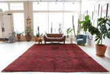 Antique Turkmen rug in a living room setting, pile rug, Turkish rug, vintage rug, portland, rug shop, bright colors, wild shaman, soft rug, bold color, Portland, Oregon, rug store, rug shop, local shop, antique rug