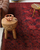 Antique Turkmen rug in a living room setting, pile rug, Turkish rug, vintage rug, portland, rug shop, bright colors, wild shaman, soft rug, bold color, Portland, Oregon, rug store, rug shop, local shop, antique rug