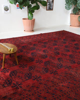 Antique Turkmen rug in a living room setting, pile rug, Turkish rug, vintage rug, portland, rug shop, bright colors, wild shaman, soft rug, bold color, Portland, Oregon, rug store, rug shop, local shop, antique rug