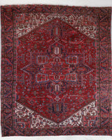 Antique Persian area rug in a living room setting, pile rug, vintage rug, portland, rug shop, bright colors, wild shaman, soft rug, bold color, Portland, Oregon, rug store, rug shop, local shop, antique rug, Persian rug, handmade rug, wool rug, distressed rug