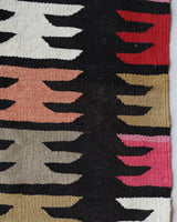 Vintage kilim rug in living room setting, bright colors, wild shaman, soft rug, bold color, Portland, Oregon, rug store, rug shop, local shop, vintage rug, modern kilim, warm colors