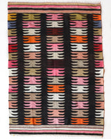 Vintage kilim rug in living room setting, bright colors, wild shaman, soft rug, bold color, Portland, Oregon, rug store, rug shop, local shop, vintage rug, modern kilim, warm colors