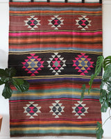 Vintage kilim rug in living room setting, bright colors, wild shaman, soft rug, bold color, Portland, Oregon, rug store, rug shop, local shop, vintage rug, modern kilim, warm colors