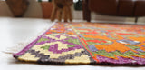 Vintage kilim rug in living room setting, bright colors, wild shaman, soft rug, bold color, Portland, Oregon, rug store, rug shop, local shop, vintage rug, modern kilim, warm colors