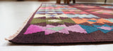 Vintage kilim rug in living room setting, bright colors, wild shaman, soft rug, bold color, Portland, Oregon, rug store, rug shop, local shop, vintage rug, modern kilim, warm colors
