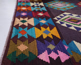 Vintage kilim rug in living room setting, bright colors, wild shaman, soft rug, bold color, Portland, Oregon, rug store, rug shop, local shop, vintage rug, modern kilim, warm colors