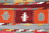 Vintage kilim rug in living room setting, bright colors, wild shaman, soft rug, bold color, Portland, Oregon, rug store, rug shop, local shop, vintage rug, modern kilim, warm colors