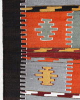 Vintage kilim rug in living room setting, bright colors, wild shaman, soft rug, bold color, Portland, Oregon, rug store, rug shop, local shop, vintage rug, modern kilim, warm colors