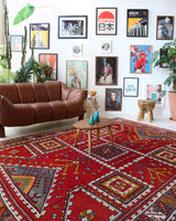 Vintage Turkish rug in a living room setting, pile rug, Turkish rug, vintage rug, portland, rug shop, bright colors, wild shaman, soft rug, bold color, Portland, Oregon, rug store, rug shop, local shop, antique rug