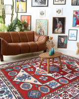 Vintage Turkish rug in a living room setting, pile rug, Turkish rug, vintage rug, portland, rug shop, bright colors, wild shaman, soft rug, bold color, Portland, Oregon, rug store, rug shop, local shop, antique rug