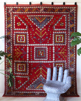 Vintage Turkish rug in a living room setting, pile rug, Turkish rug, vintage rug, portland, rug shop, bright colors, wild shaman, soft rug, bold color, Portland, Oregon, rug store, rug shop, local shop, antique rug