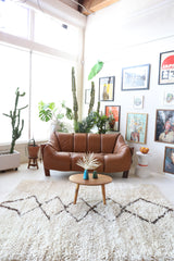 Vintage Turkish rug in a living room setting, pile rug, Turkish rug, vintage rug, portland, rug shop, bright colors, wild shaman, soft rug, bold color, Portland, Oregon, rug store, rug shop, local shop, shag rug, shaggy, plush,tulu rugs