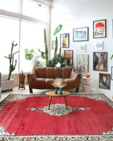 Vintage Turkish rug in a living room setting, pile rug, Turkish rug, vintage rug, portland, rug shop, bright colors, wild shaman, soft rug, bold color, Portland, Oregon, rug store, rug shop, local shop, antique rug