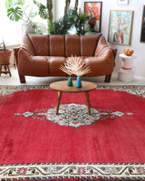 Vintage Turkish rug in a living room setting, pile rug, Turkish rug, vintage rug, portland, rug shop, bright colors, wild shaman, soft rug, bold color, Portland, Oregon, rug store, rug shop, local shop, antique rug