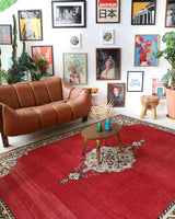 Vintage Turkish rug in a living room setting, pile rug, Turkish rug, vintage rug, portland, rug shop, bright colors, wild shaman, soft rug, bold color, Portland, Oregon, rug store, rug shop, local shop, antique rug