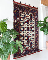 Vintage Turkish rug in a living room setting, pile rug, Turkish rug, vintage rug, portland, rug shop, bright colors, wild shaman, soft rug, bold color, Portland, Oregon, rug store, rug shop, local shop, antique rug