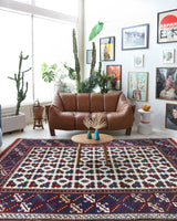 Vintage Turkish rug in a living room setting, pile rug, Turkish rug, vintage rug, portland, rug shop, bright colors, wild shaman, soft rug, bold color, Portland, Oregon, rug store, rug shop, local shop, antique rug