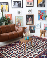 Vintage Turkish rug in a living room setting, pile rug, Turkish rug, vintage rug, portland, rug shop, bright colors, wild shaman, soft rug, bold color, Portland, Oregon, rug store, rug shop, local shop, antique rug