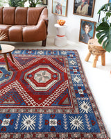 Vintage Turkish rug in a living room setting, pile rug, Turkish rug, vintage rug, portland, rug shop, bright colors, wild shaman, soft rug, bold color, Portland, Oregon, rug store, rug shop, local shop, antique rug