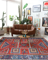 Vintage Turkish rug in a living room setting, pile rug, Turkish rug, vintage rug, portland, rug shop, bright colors, wild shaman, soft rug, bold color, Portland, Oregon, rug store, rug shop, local shop, antique rug