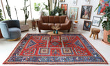 Vintage Turkish rug in a living room setting, pile rug, Turkish rug, vintage rug, portland, rug shop, bright colors, wild shaman, soft rug, bold color, Portland, Oregon, rug store, rug shop, local shop, antique rug