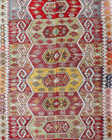 Vintage kilim rug in living room setting, bright colors, wild shaman, soft rug, bold color, Portland, Oregon, rug store, rug shop, local shop, vintage rug, modern kilim, warm colors, antique kilim rug