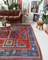 Vintage Turkish rug in a living room setting, pile rug, Turkish rug, vintage rug, portland, rug shop, bright colors, wild shaman, soft rug, bold color, Portland, Oregon, rug store, rug shop, local shop, antique rug