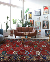 Vintage Turkish rug in a living room setting, pile rug, Turkish rug, vintage rug, portland, rug shop, bright colors, wild shaman, soft rug, bold color, Portland, Oregon, rug store, rug shop, local shop, antique rug