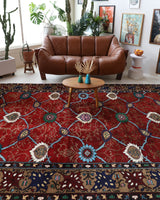 Vintage Turkish rug in a living room setting, pile rug, Turkish rug, vintage rug, portland, rug shop, bright colors, wild shaman, soft rug, bold color, Portland, Oregon, rug store, rug shop, local shop, antique rug