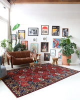 Vintage Turkish rug in a living room setting, pile rug, Turkish rug, vintage rug, portland, rug shop, bright colors, wild shaman, soft rug, bold color, Portland, Oregon, rug store, rug shop, local shop, antique rug