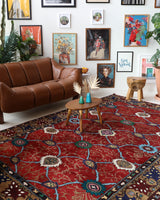 Vintage Turkish rug in a living room setting, pile rug, Turkish rug, vintage rug, portland, rug shop, bright colors, wild shaman, soft rug, bold color, Portland, Oregon, rug store, rug shop, local shop, antique rug