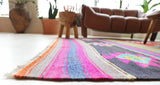 Vintage kilim rug in living room setting, bright colors, wild shaman, soft rug, bold color, Portland, Oregon, rug store, rug shop, local shop, vintage rug, modern kilim, warm colors