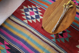 Vintage kilim rug in living room setting, bright colors, wild shaman, soft rug, bold color, Portland, Oregon, rug store, rug shop, local shop, vintage rug, modern kilim, warm colors