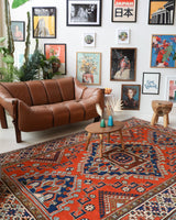 Vintage Turkish rug in a living room setting, pile rug, Turkish rug, vintage rug, portland, rug shop, bright colors, wild shaman, soft rug, bold color, Portland, Oregon, rug store, rug shop, local shop, antique rug