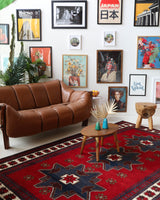 Vintage Turkish rug in a living room setting, pile rug, Turkish rug, vintage rug, portland, rug shop, bright colors, wild shaman, soft rug, bold color, Portland, Oregon, rug store, rug shop, local shop, antique rug