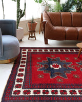 Vintage Turkish rug in a living room setting, pile rug, Turkish rug, vintage rug, portland, rug shop, bright colors, wild shaman, soft rug, bold color, Portland, Oregon, rug store, rug shop, local shop, antique rug