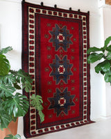 Vintage Turkish rug in a living room setting, pile rug, Turkish rug, vintage rug, portland, rug shop, bright colors, wild shaman, soft rug, bold color, Portland, Oregon, rug store, rug shop, local shop, antique rug