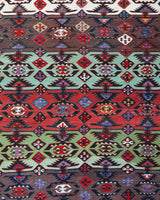 Vintage kilim rug in living room setting, bright colors, wild shaman, soft rug, bold color, Portland, Oregon, rug store, rug shop, local shop, vintage rug, modern kilim, warm colors, antique kilim rug