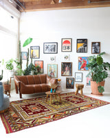 Vintage Turkish rug in a living room setting, pile rug, Turkish rug, vintage rug, portland, rug shop, bright colors, wild shaman, soft rug, bold color, Portland, Oregon, rug store, rug shop, local shop, antique rug