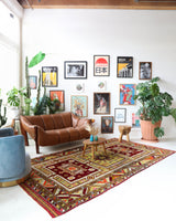 Vintage Turkish rug in a living room setting, pile rug, Turkish rug, vintage rug, portland, rug shop, bright colors, wild shaman, soft rug, bold color, Portland, Oregon, rug store, rug shop, local shop, antique rug