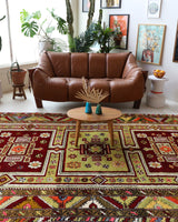 Vintage Turkish rug in a living room setting, pile rug, Turkish rug, vintage rug, portland, rug shop, bright colors, wild shaman, soft rug, bold color, Portland, Oregon, rug store, rug shop, local shop, antique rug