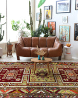 Vintage Turkish rug in a living room setting, pile rug, Turkish rug, vintage rug, portland, rug shop, bright colors, wild shaman, soft rug, bold color, Portland, Oregon, rug store, rug shop, local shop, antique rug