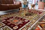 Vintage Turkish rug in a living room setting, pile rug, Turkish rug, vintage rug, portland, rug shop, bright colors, wild shaman, soft rug, bold color, Portland, Oregon, rug store, rug shop, local shop, antique rug