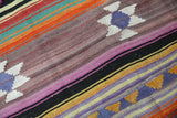 Vintage kilim rug in room decor setting, old rug, antique rug, pastel colors, faded colors, Turkish rug, vintage rug, soft rug, Portland, Oregon, rug store, rug shop, local shop, bold colors, bright colors, faded colors