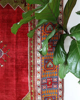 Vintage Turkish rug in a living room setting, pile rug, Turkish rug, vintage rug, portland, rug shop, bright colors, wild shaman, soft rug, bold color, Portland, Oregon, rug store, rug shop, local shop, antique rug
